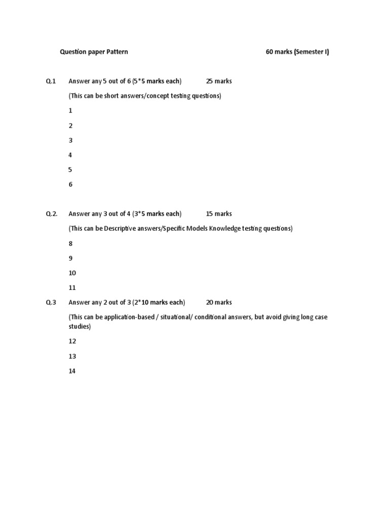 60 Marks Question Paper Pattern | PDF