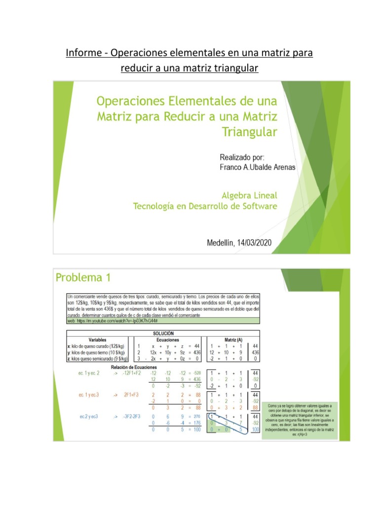 Operaciones Elementales en Una Matriz para Reducir A Una Matriz ...
