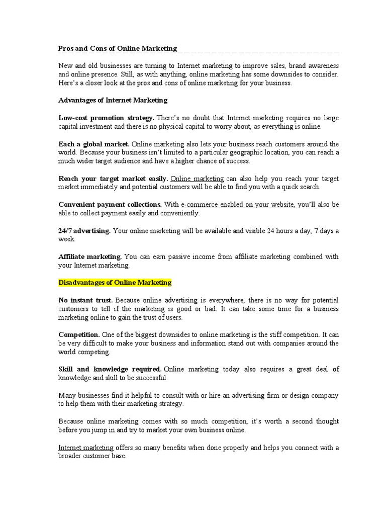 Pros and Cons of Online Marketing | PDF | Mobile Marketing | Advertising