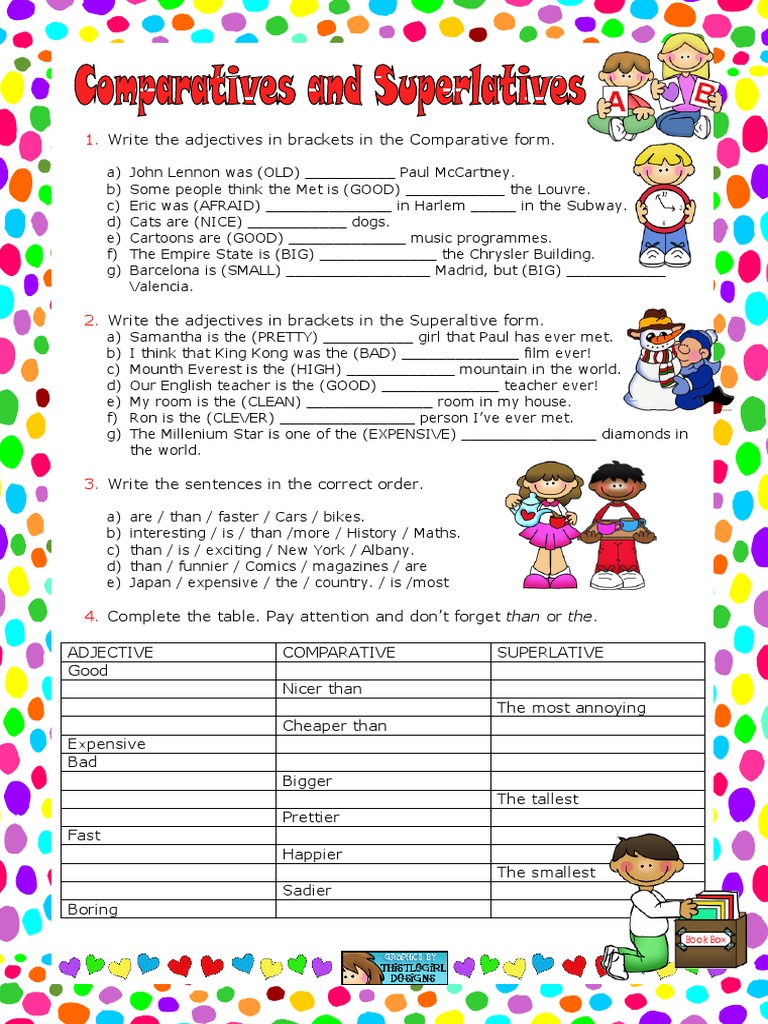 Comparative and Superlative Worksheet | PDF