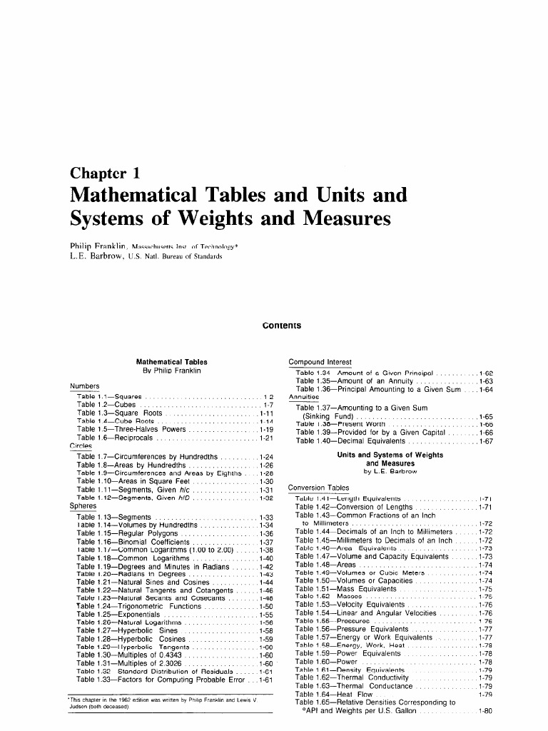 Chapter 1 - Mathematical Tables and Units | PDF