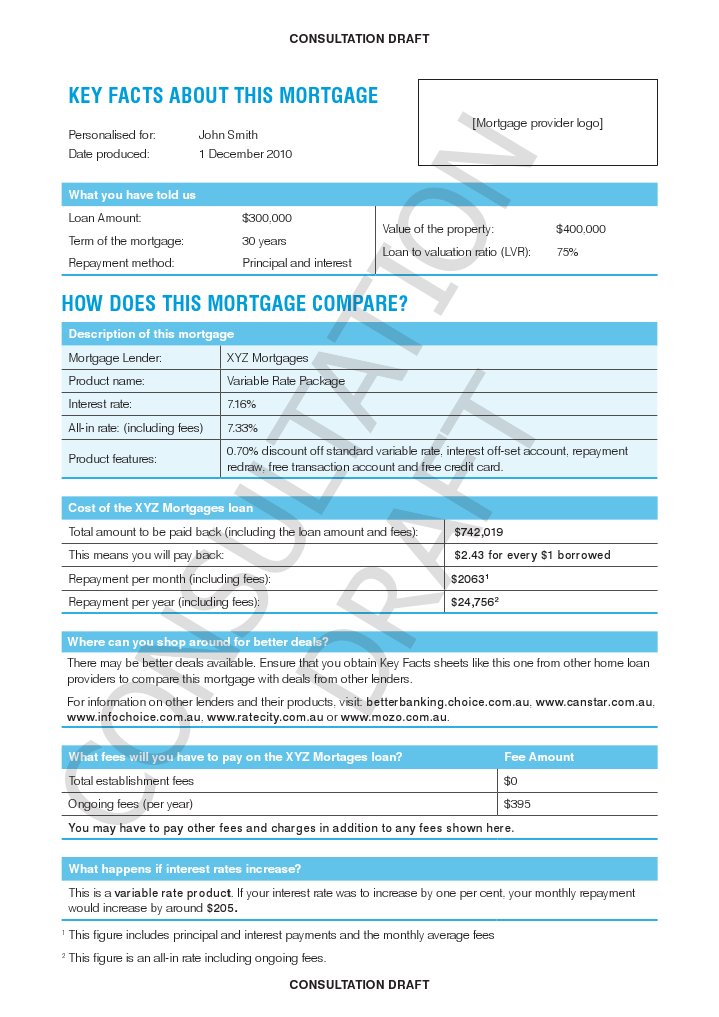 Mortgage Key Facts Sheet Mortgage Loan Loans
