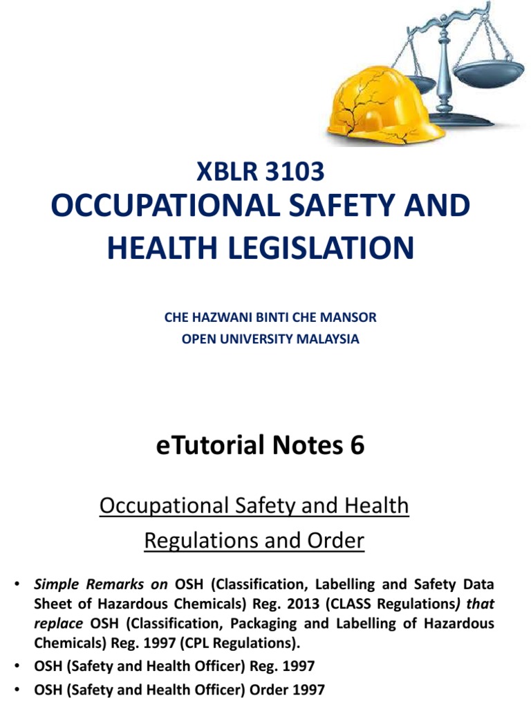 Sept 2018 Xblr3103 Etutor Osh Legislation Prevention Occupational Safety And Health