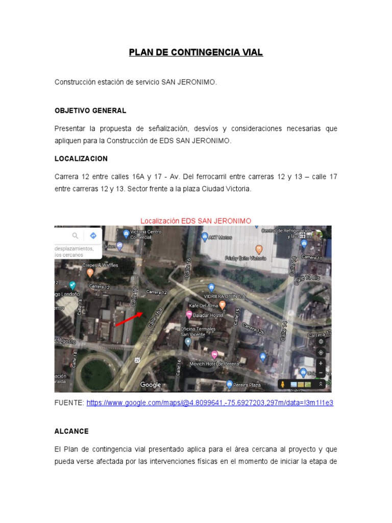 Plan de Contingencia Vial EDS San Jerónimo | PDF | Peatonal | Calle