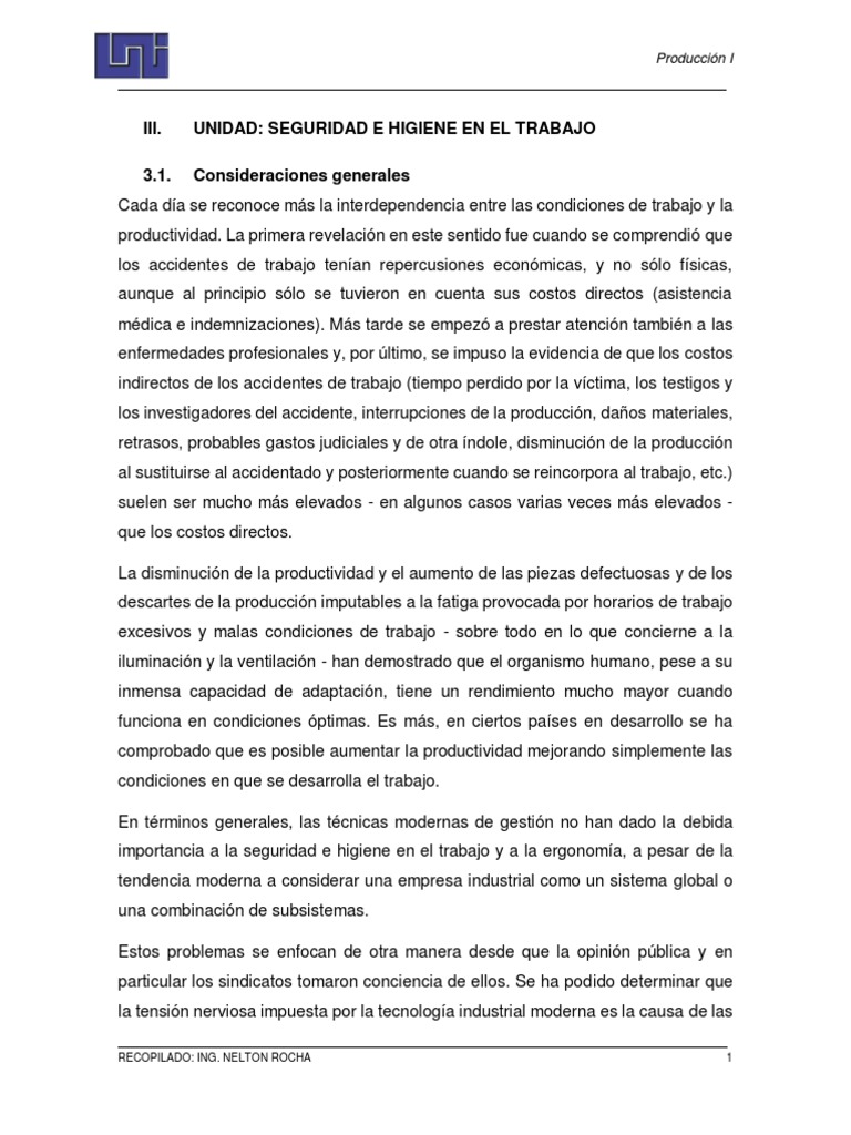 Seguridad y Higiene en el Trabajo | PDF | Seguridad y salud ocupacional ...