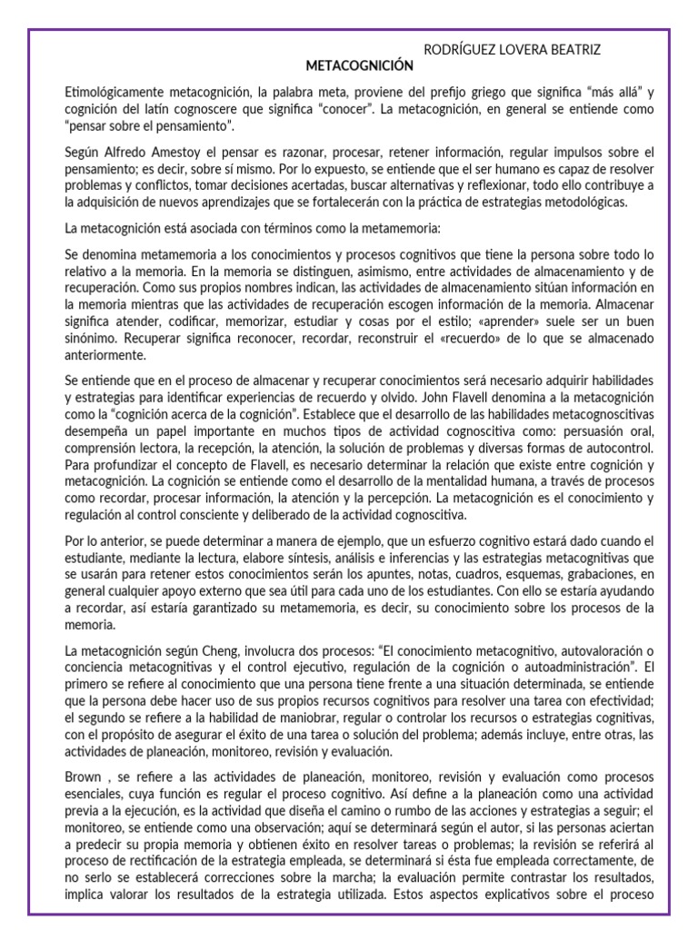 Estrategias de Metacognición en Aprendizaje | PDF | Teoria de la mente ...