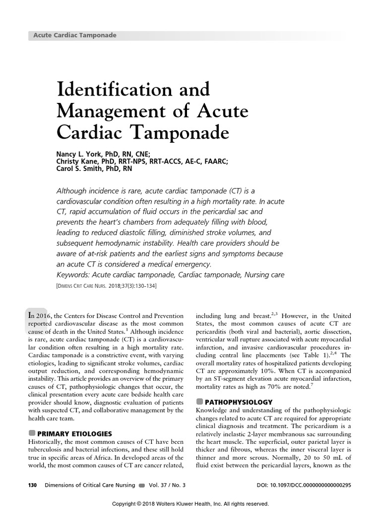 Identification and Management of Acute Cardiac Tamponade | PDF | Heart ...