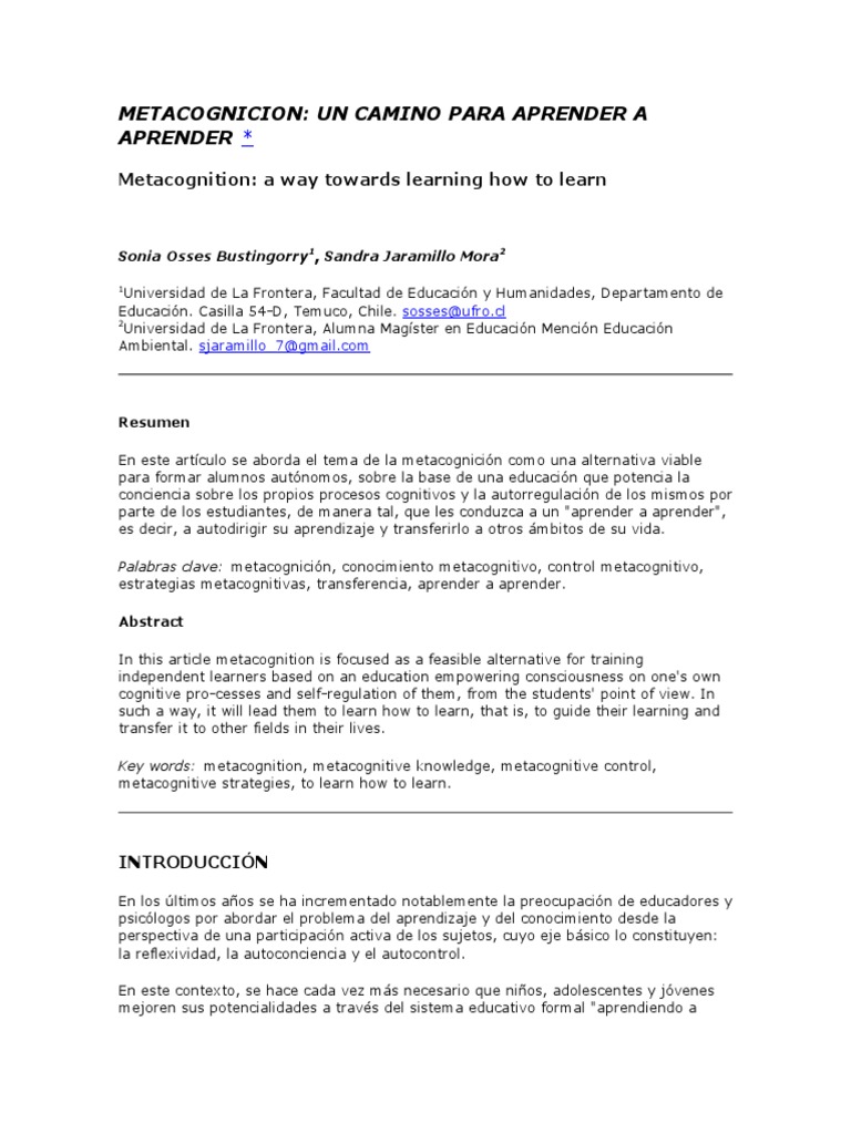 METACOGNICION | PDF | Teoria de la mente | Aprendizaje