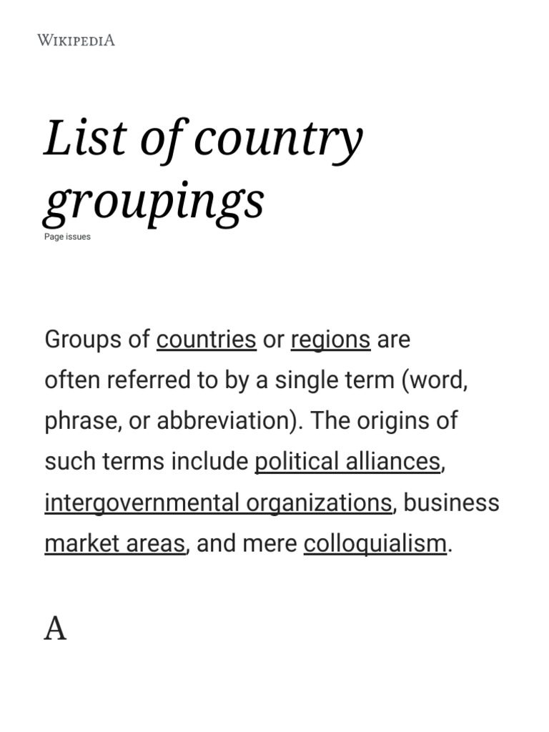 List of Country Groupings - Wikipedia | PDF | Arab World