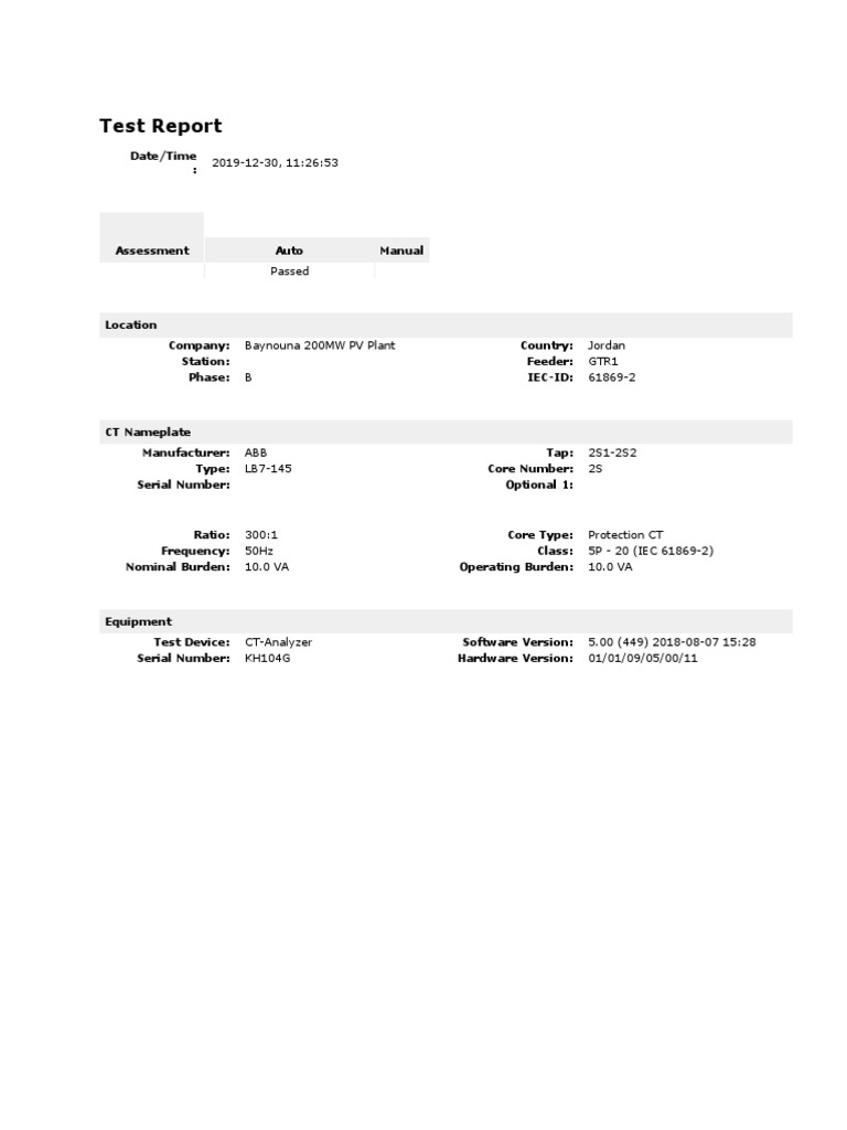 Baynouna 200MW PV Plant CT Test Report | PDF | Electricity ...