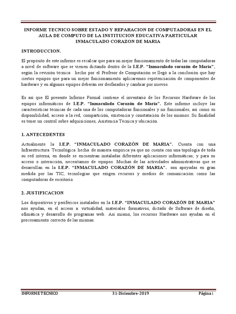 Informe Técnico de Reparación de PCs | PDF | Compatibles con PC Ibm ...