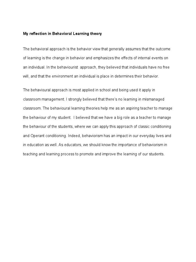My Reflection in Behavioral Learning Theory | PDF | Psychological ...