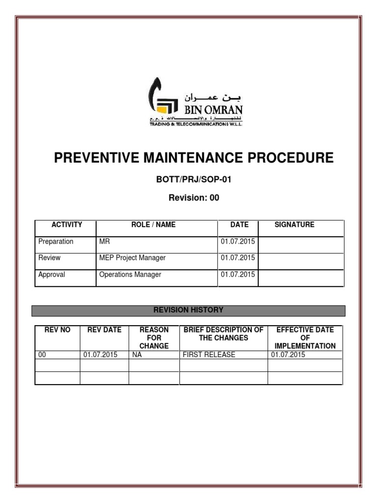 Preventive Maintenance SOP Overview | PDF | Air Conditioning | Systems ...