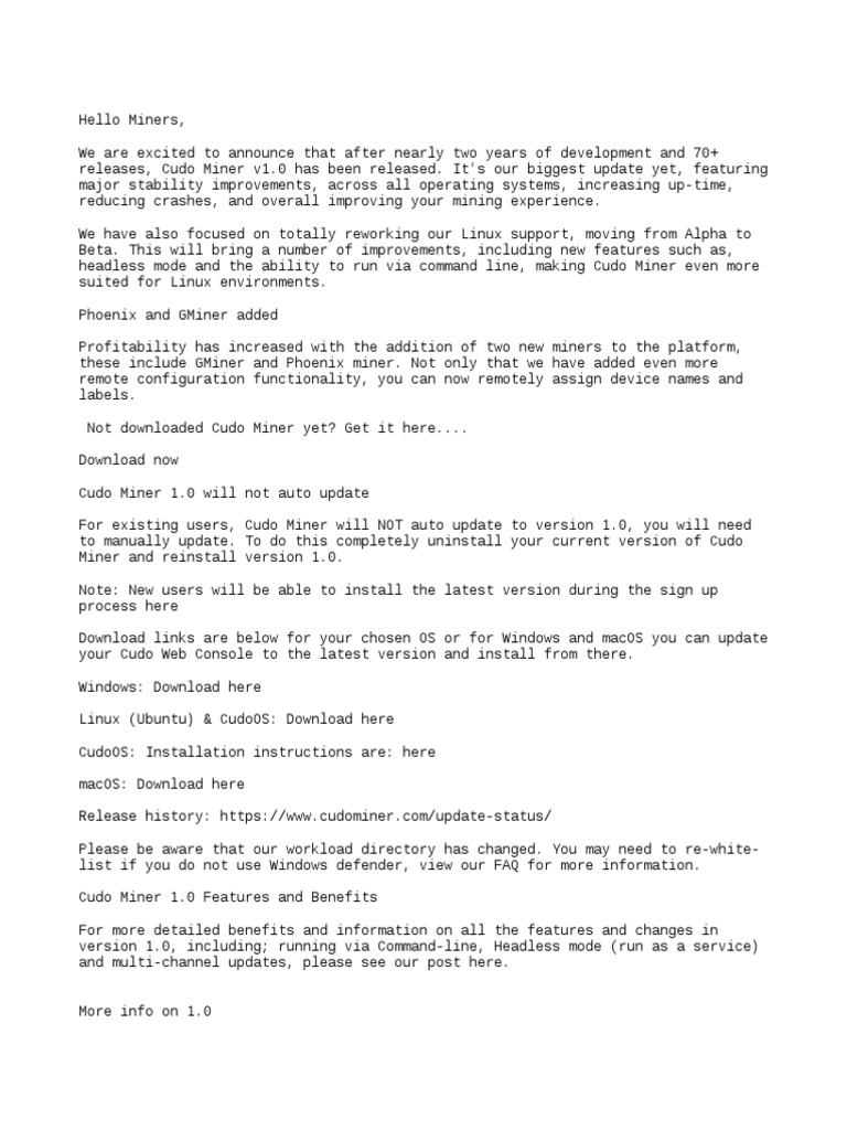 Cudo Miner v1.0 Release: New Features | PDF | Microsoft Windows | Operating  System