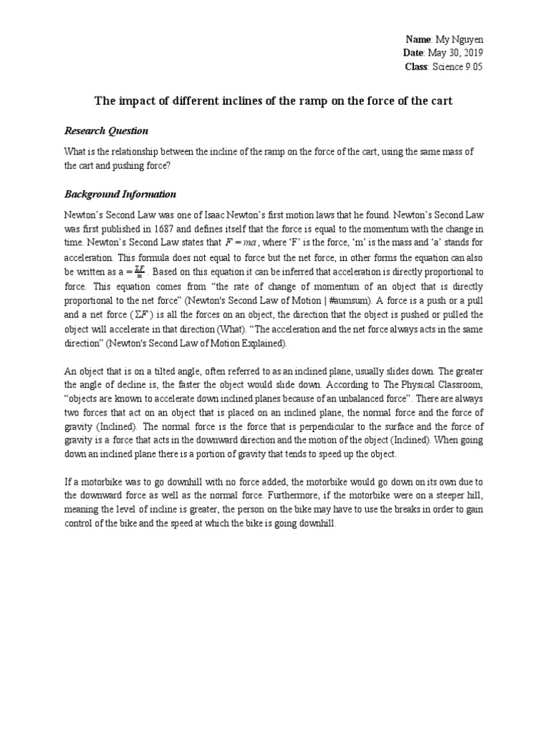 Ramp Incline Effects on Cart Force | PDF | Force | Acceleration