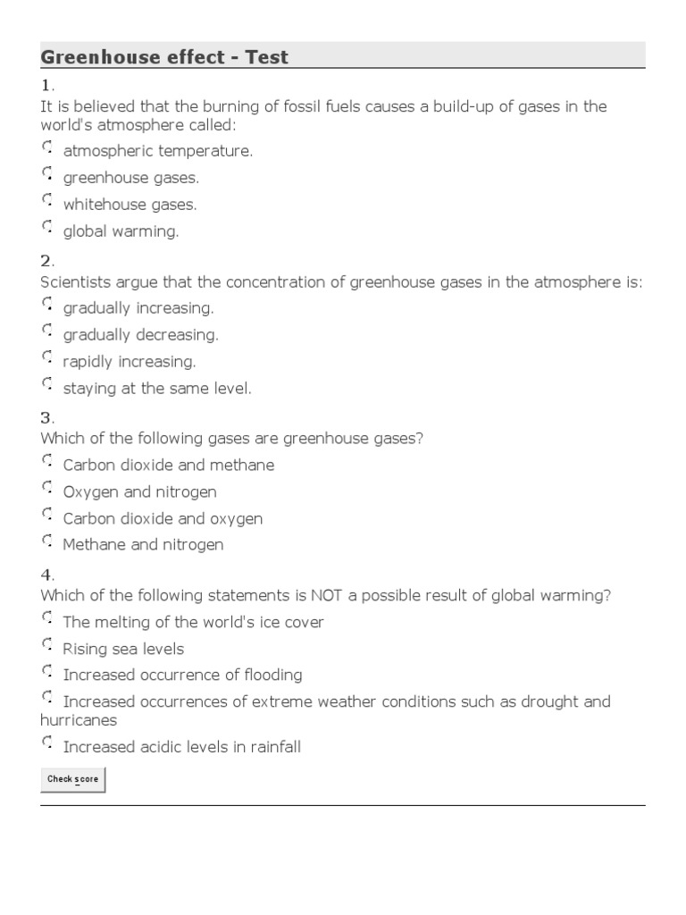 Greenhouse EffectQuiz PDF Greenhouse Effect Greenhouse Gas