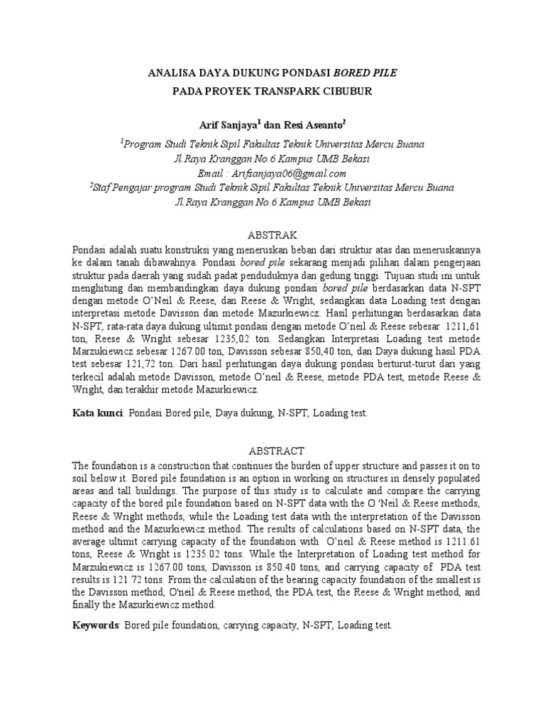 Analisa Daya Dukung Pondasi Bored Pile Pdf