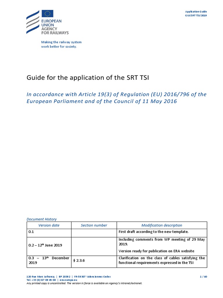 SRT TSI Application Guide | PDF | Rail Transport | European Union