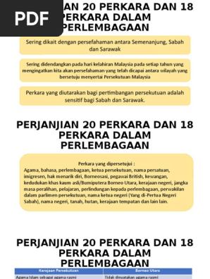 Perjanjian 20 Perkara Dan 18 Perkara Dalam Perlembagaan Pdf