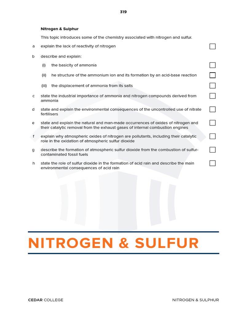 Nitrogen and Sulfur Chemistry Overview | PDF | Nitrogen | Sulfur