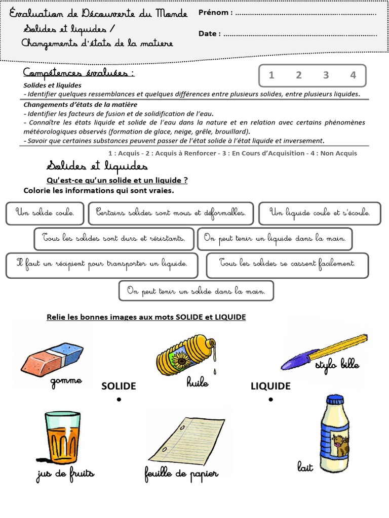 évaluation états De L eau Ce2 Pdf Évaluation Solide Et Liquide | PDF | Glace | Solidification
