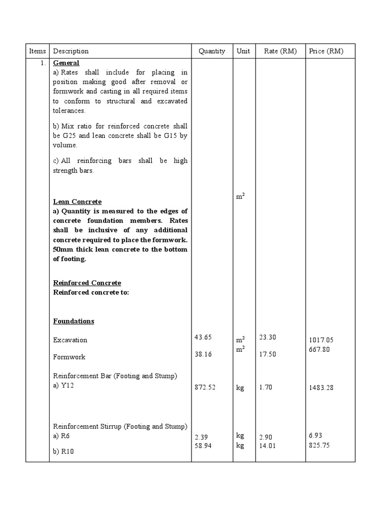 BQ Calculation PDF Building Technology Concrete