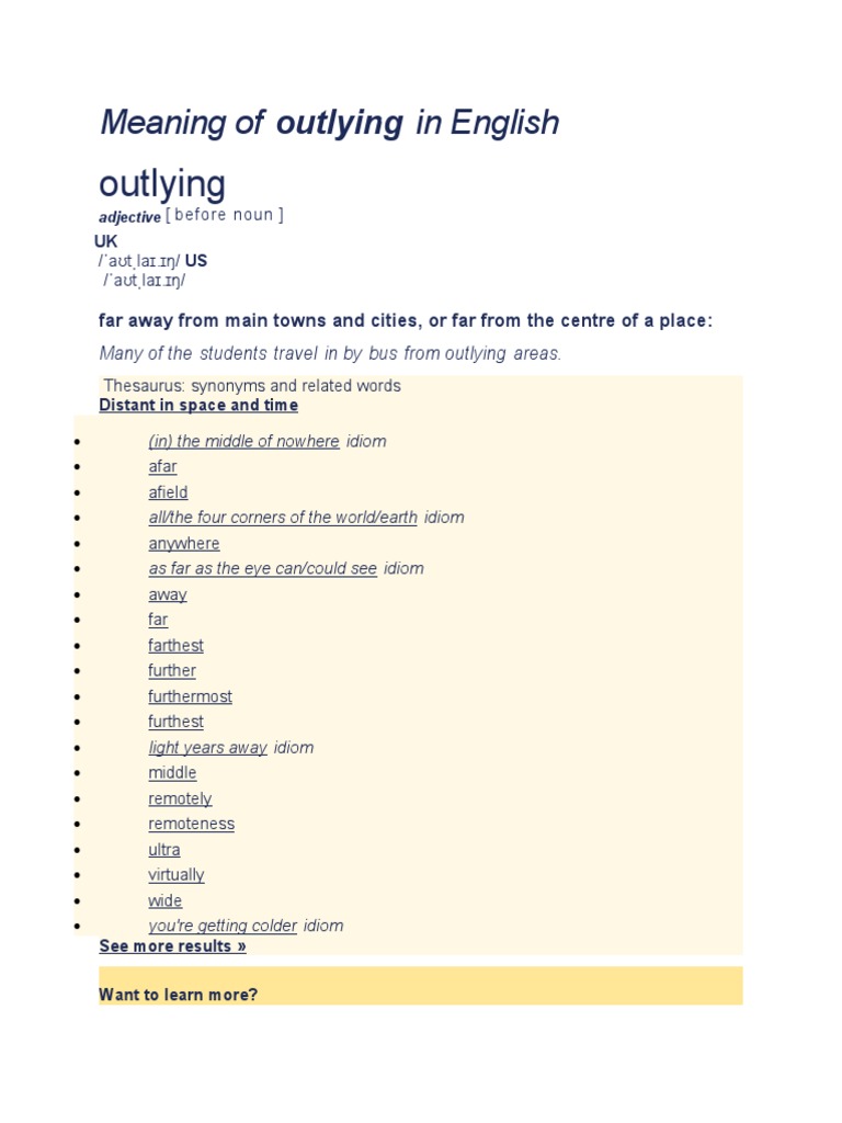 Outlying Meaning Doc Dictionary Vocabulary