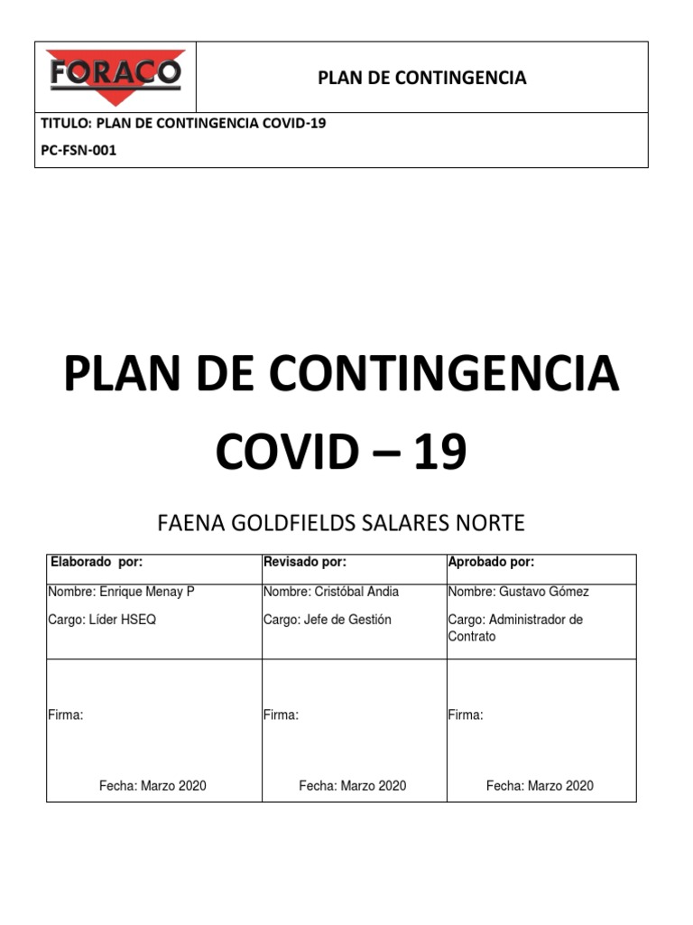 Plan de Contingencia Covid-19 PDF | PDF | Salud y bienestar | Medicina