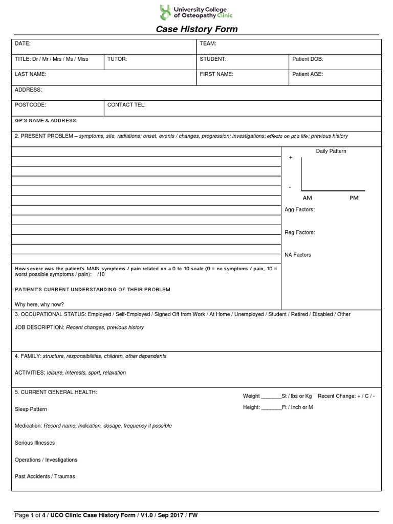 UCO Clinic Case History Form | PDF | Pain | Pain Management