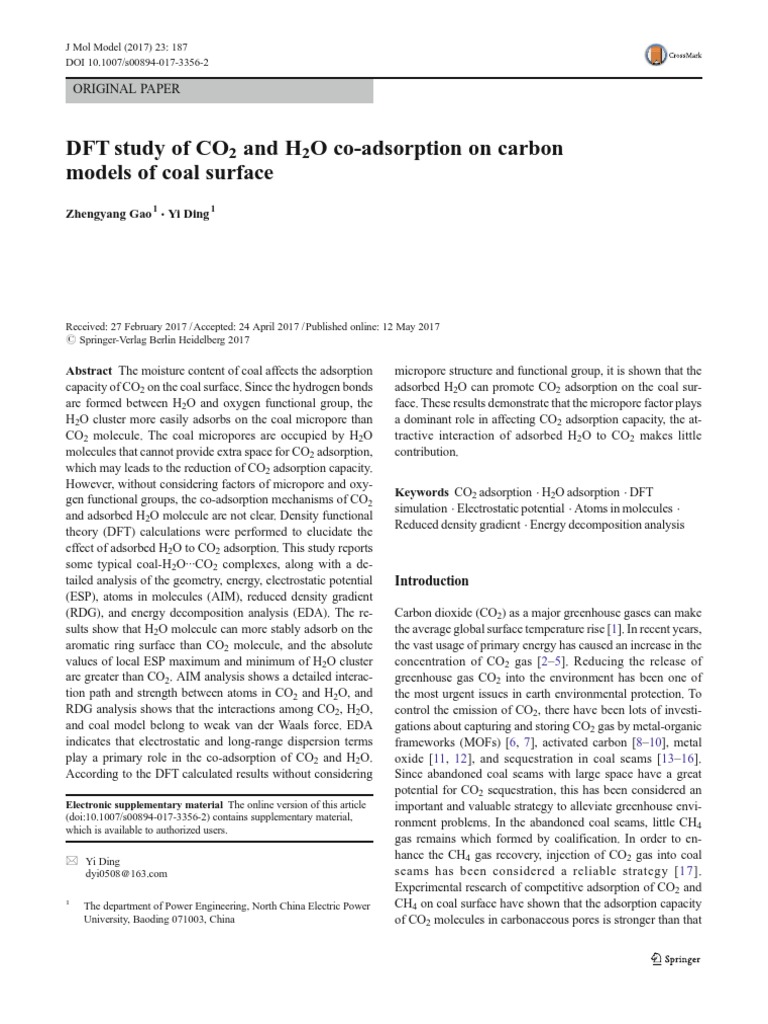 CO2 and H2O Co-adsorption on Coal | PDF | Adsorption | Properties Of Water