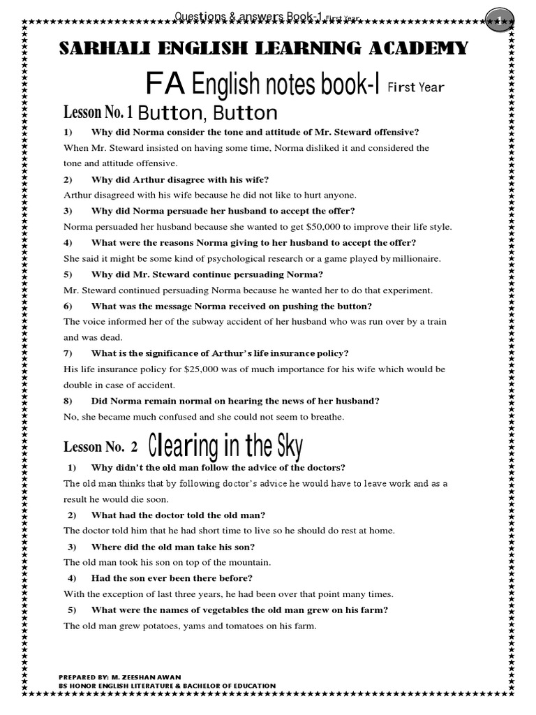 1st Year English Questions & Answers PDF | PDF | Plough