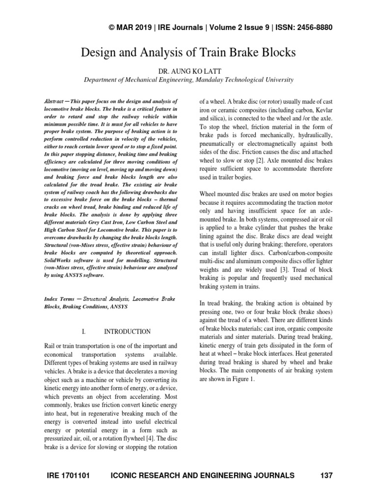 Design and Analysis of Train Brake Blocks | PDF | Brake | Vehicles