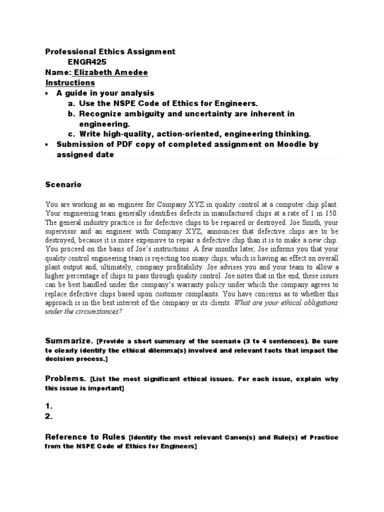 ENGR425 Ethics Assignment1 Scenario | PDF | Computers