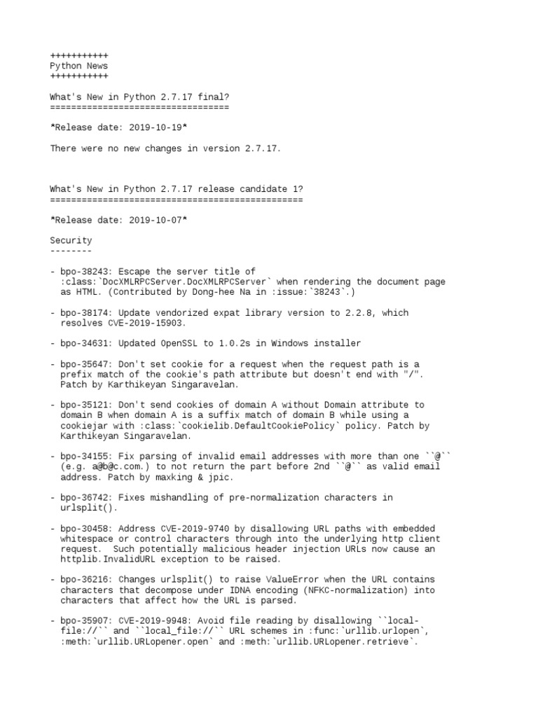 Python 2.7.17 Release Highlights | PDF | Http Cookie | Transport Layer ...