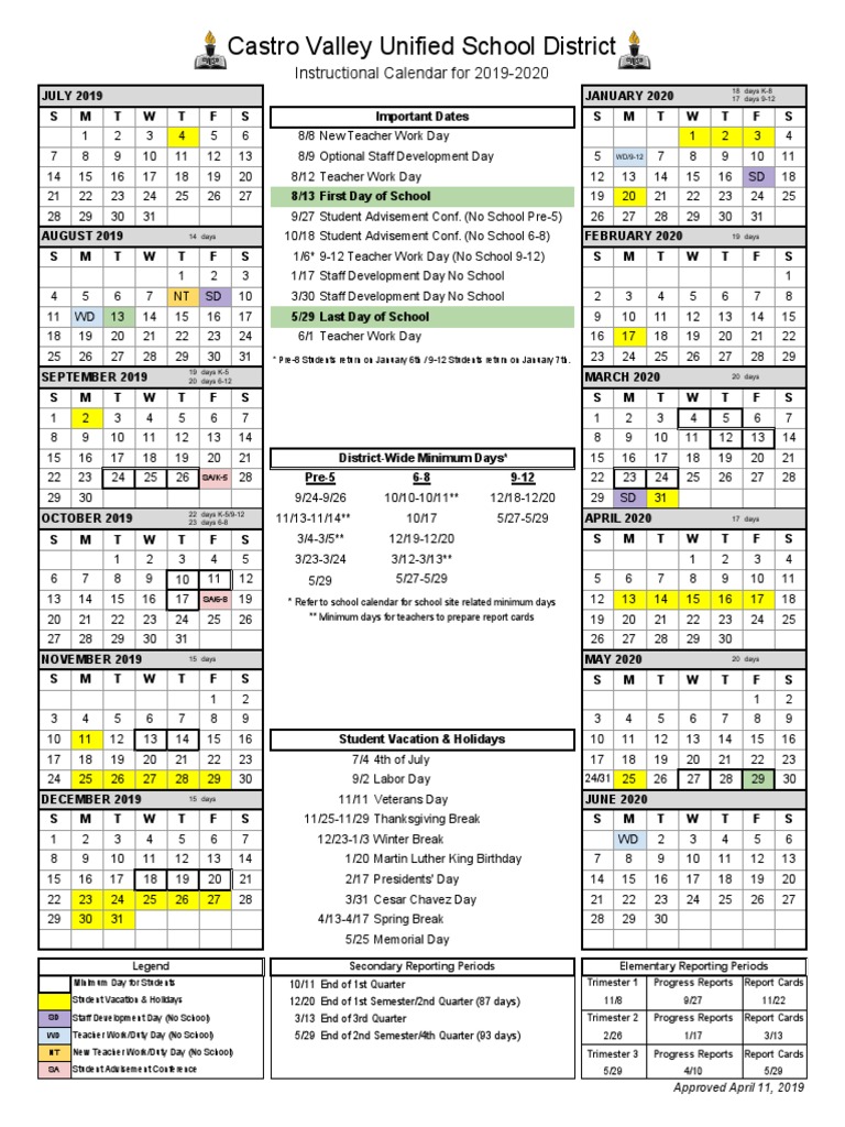 Cvusd Calendar2019-2020 Approved 2019-04-11 English | PDF | Academic Term | Academia