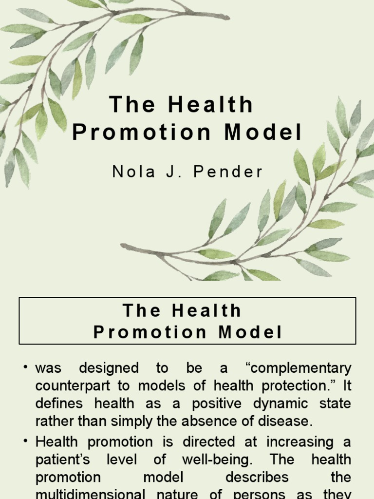 Health Promotion Model Nola Pender PDF Self Efficacy Behavior