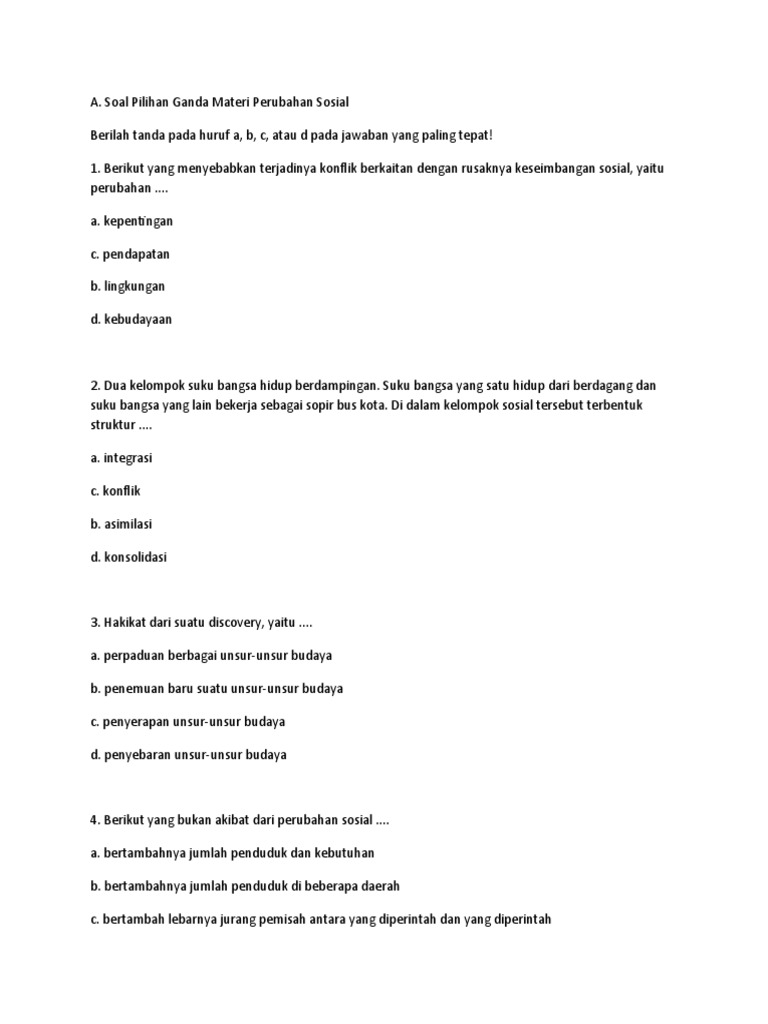 A Soal Pilihan Perubahan Sosial 2 Pdf