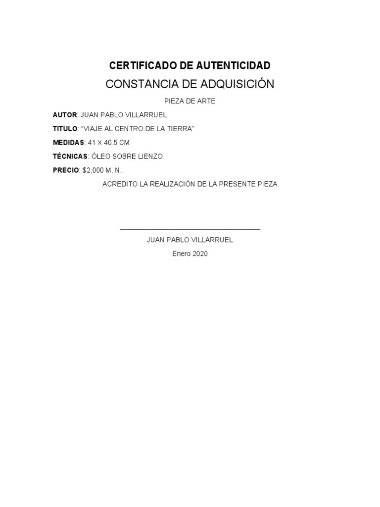 Certificado De Autenticidad Pdf