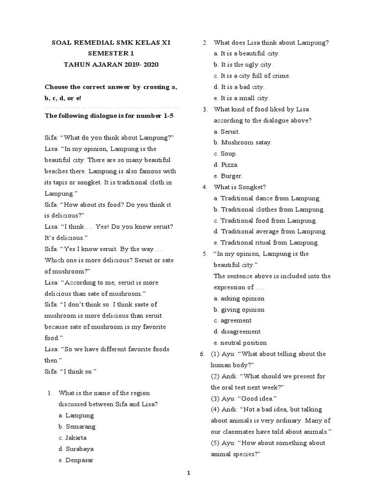 Soal Remedial Bahasa Inggris Smk Kelas Xi Semester 1 Fax