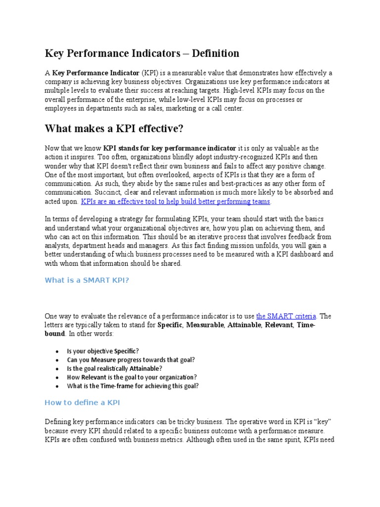 Understanding Key Performance Indicators | PDF | Performance Indicator ...