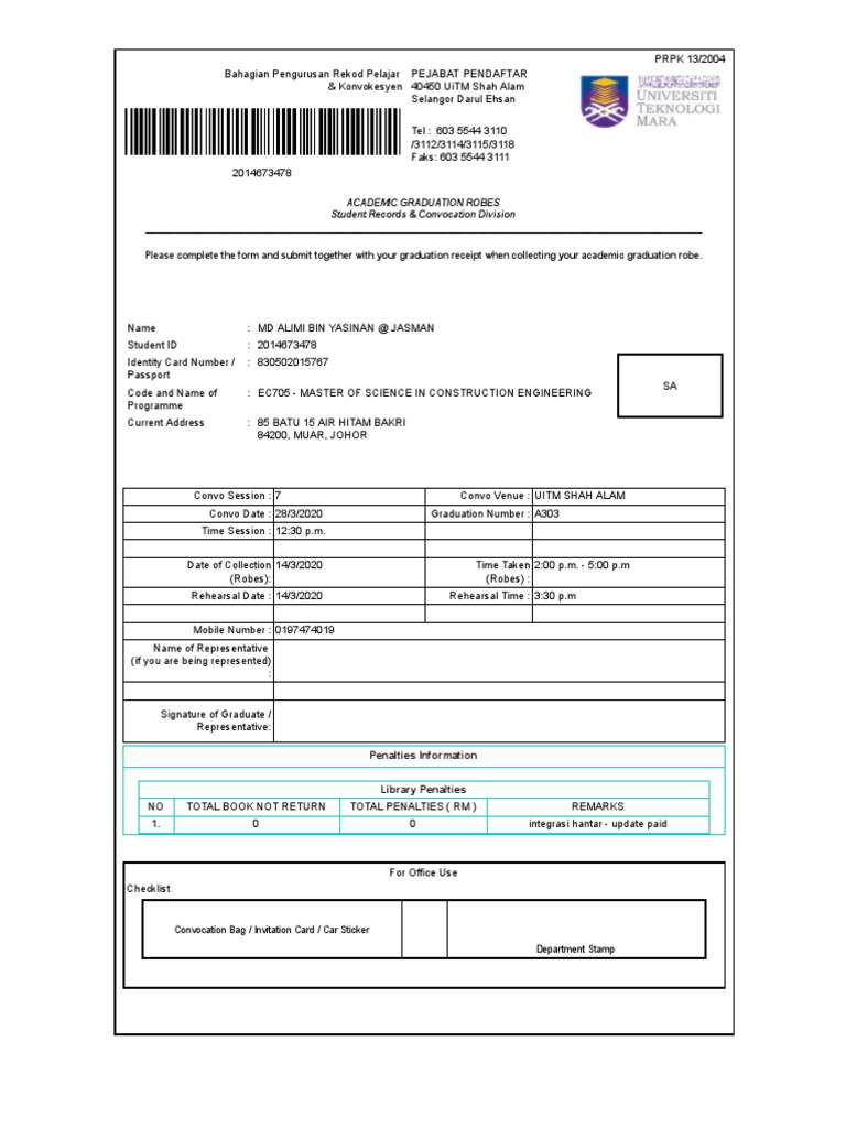 Borang Jubah Uitm