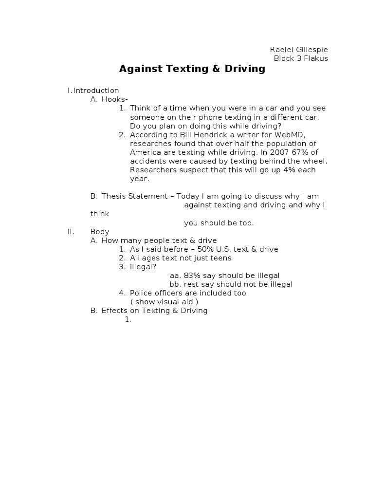 persuasive speech on texting and driving outline
