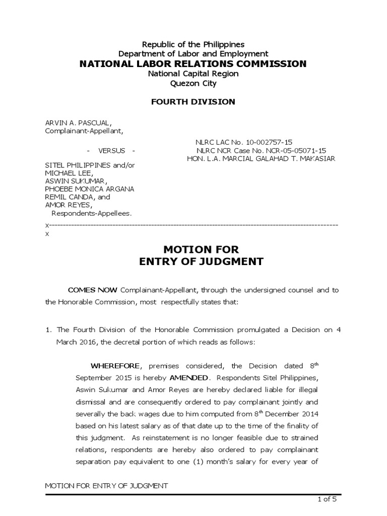 1 Motion Entry of Judgment PDF Social Institutions Social Science