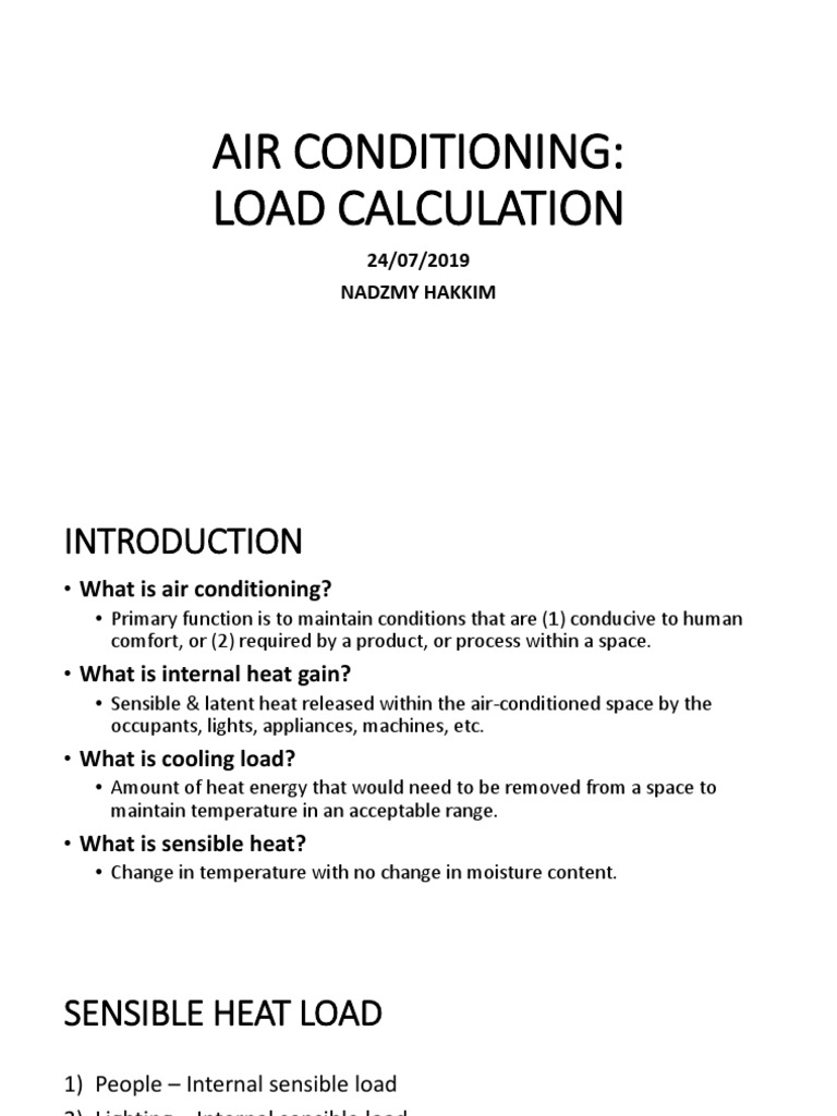 (20190726) Air Conditioning Load Calculation PDF Air Conditioning