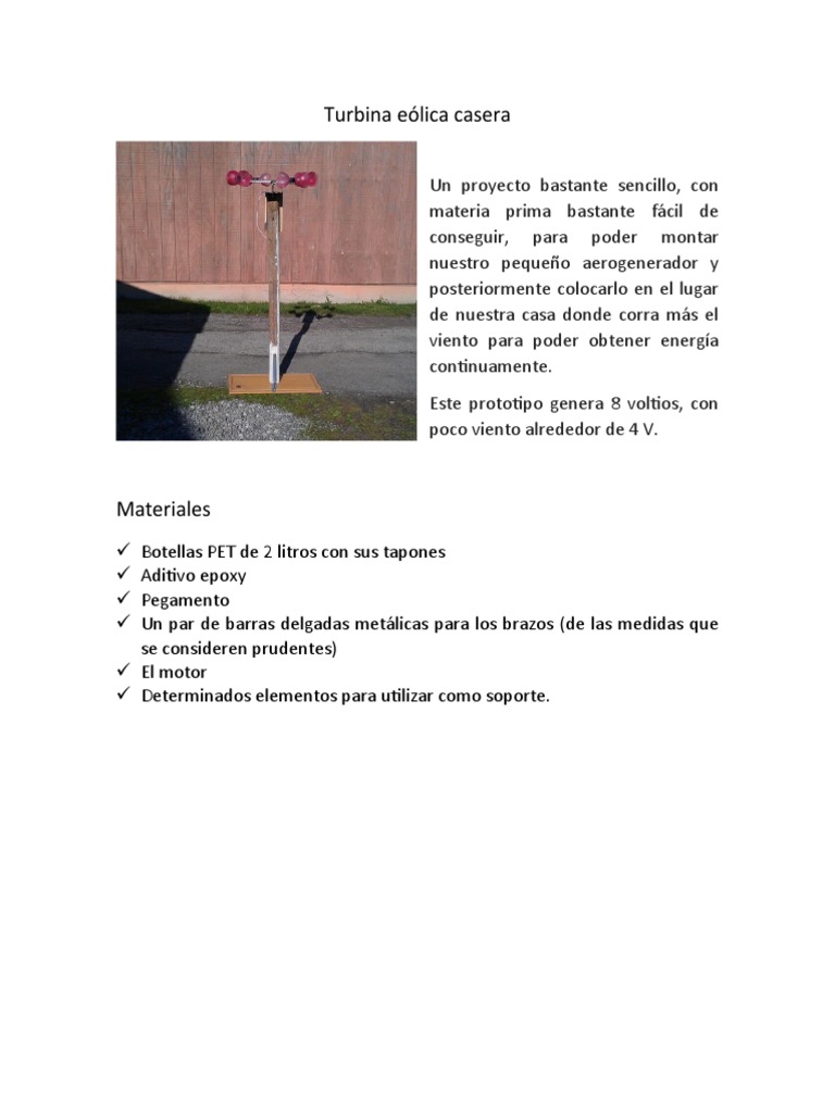 Turbina Eólica Casera | PDF | Turbina eólica | Generador eléctrico