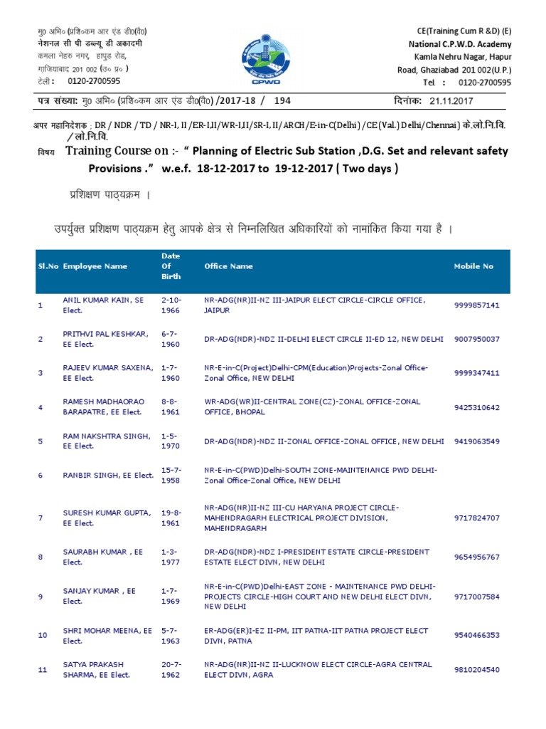 CPWD Officers Training Course List | PDF