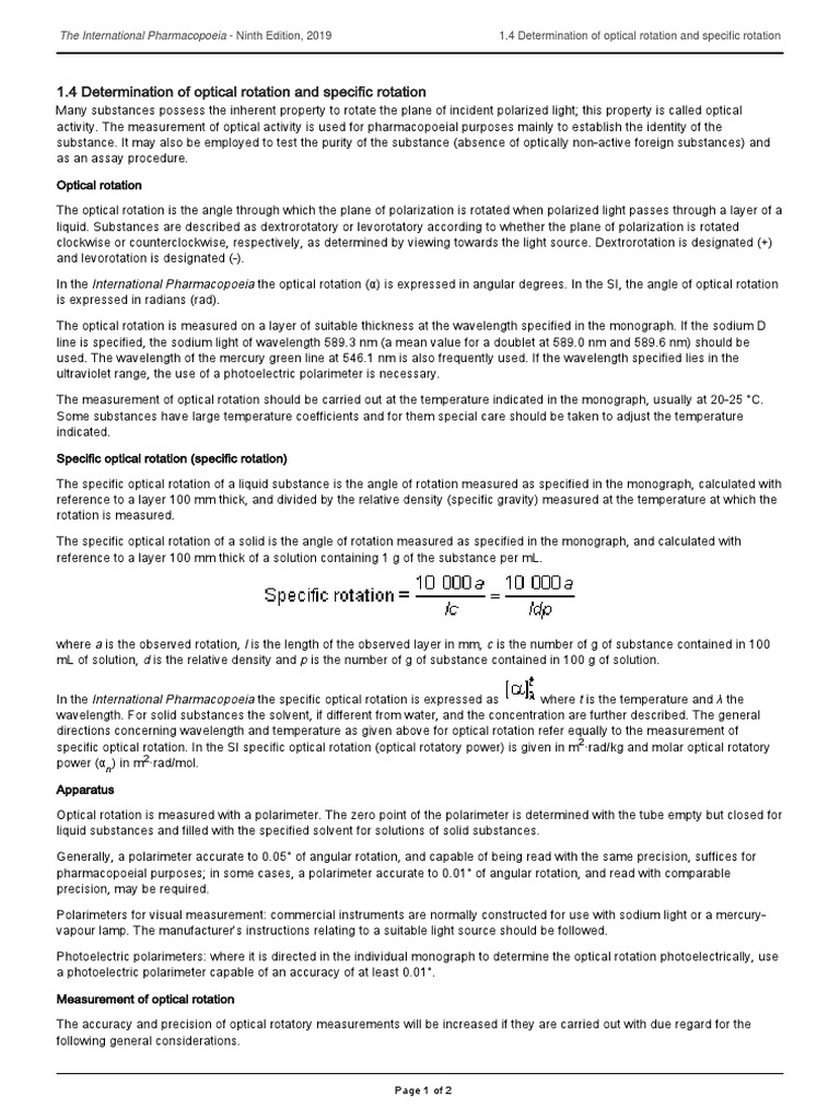 Measurement of Optical and Specific Rotation | PDF | Solution | Atomic