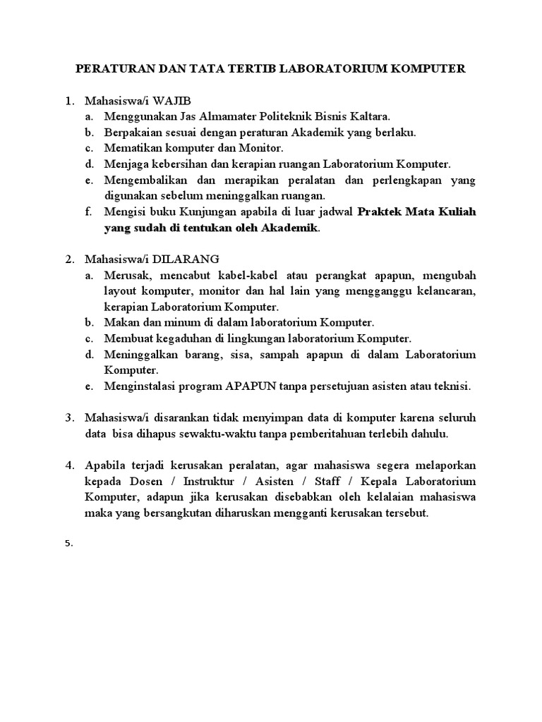 Peraturan Dan Tata Tertib Laboratorium Komputer PDF