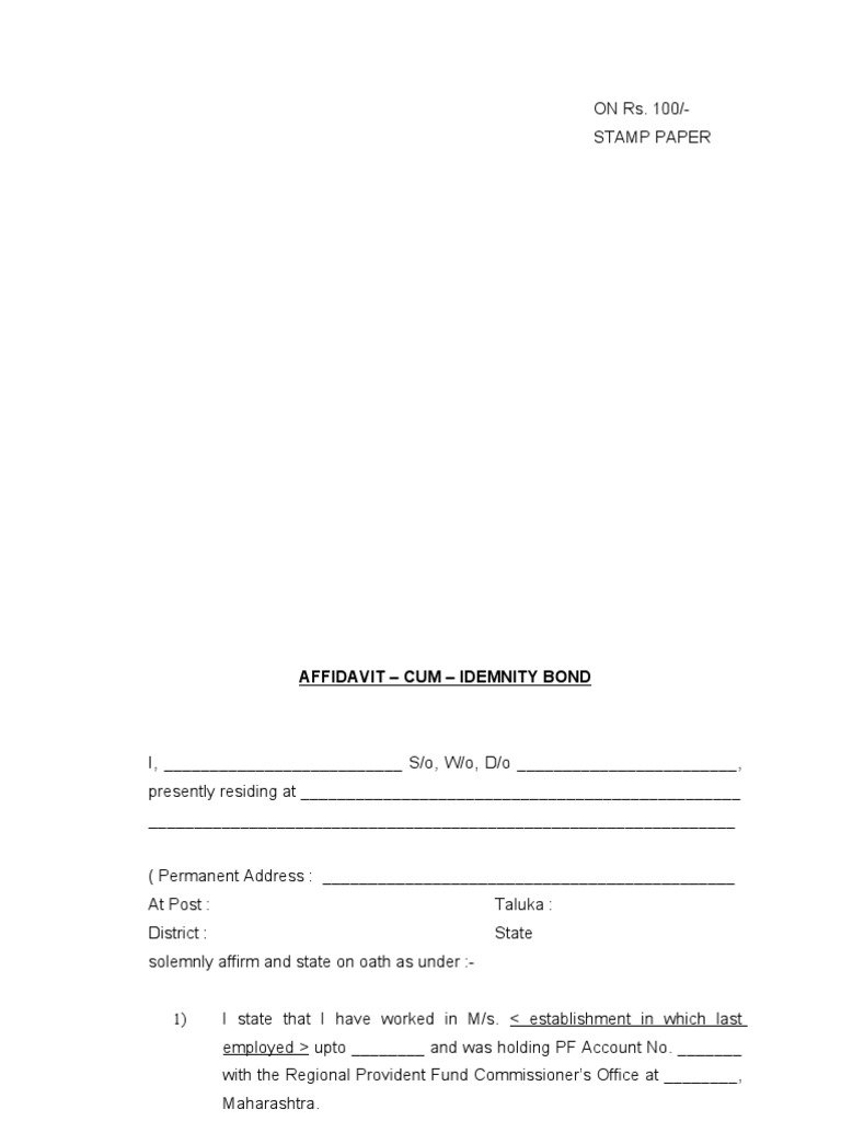 Affidavit-Cum-Indemnity Bond Template | PDF