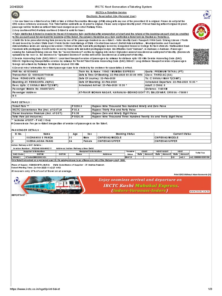 IRCTC e-Ticketing Guidelines and Details | PDF | Identity Document ...
